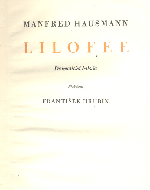 Lilofee :dramatická balada