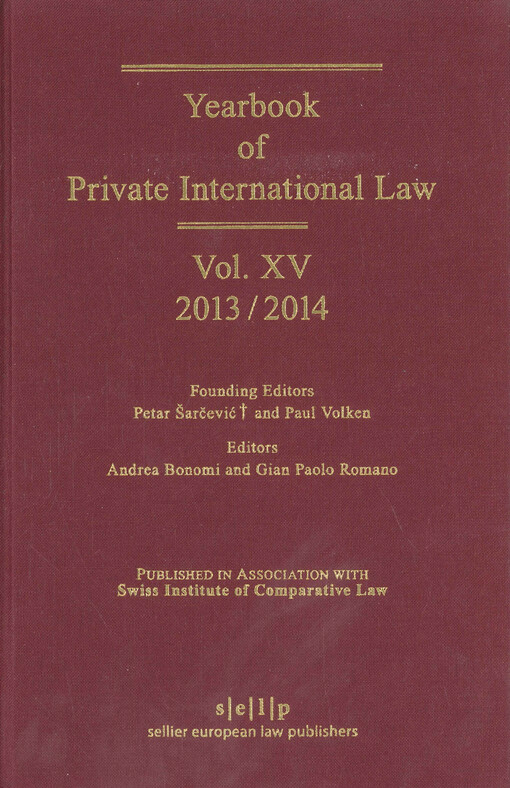 Yearbook of private international law.Volume XV - 2013/2014