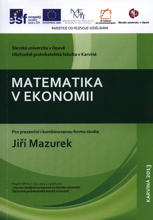 Matematika v ekonomii :pro prezenční i kombinovanou formu studia