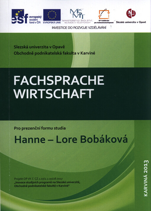 Fachsprache Wirtschaft :pro prezenční formu studia