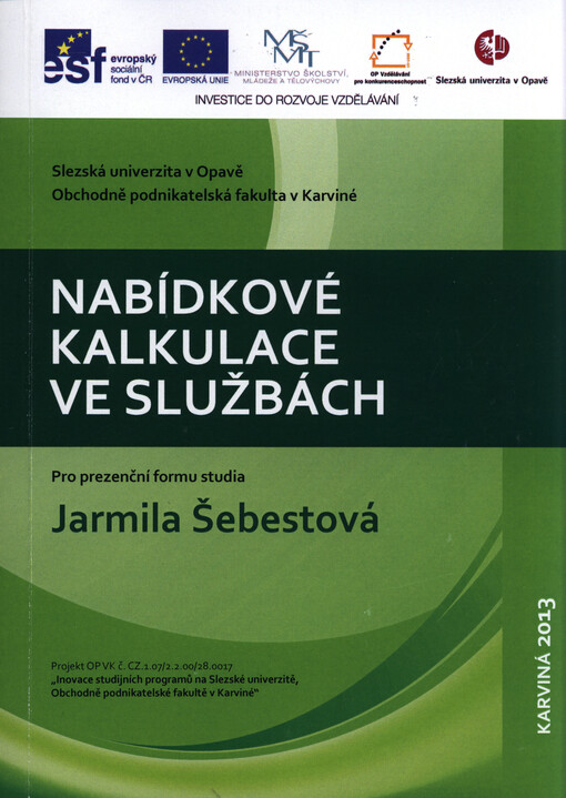 Nabídkové kalkulace ve službách :pro prezenční formu studia
