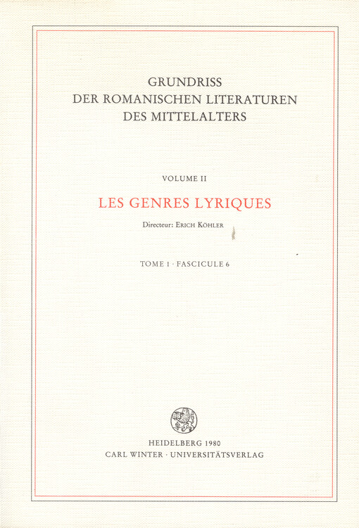 Les genres lyriques.  Tome 1.|Fascicule 6  
