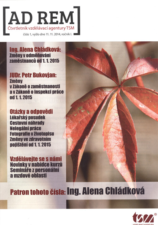 Ad rem =k věci : čtvrtletník vzdělávací agentury TSM