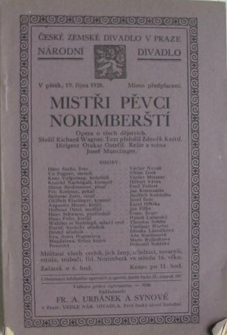 Mistři pěvci norimberští :opera o třech dějstvích