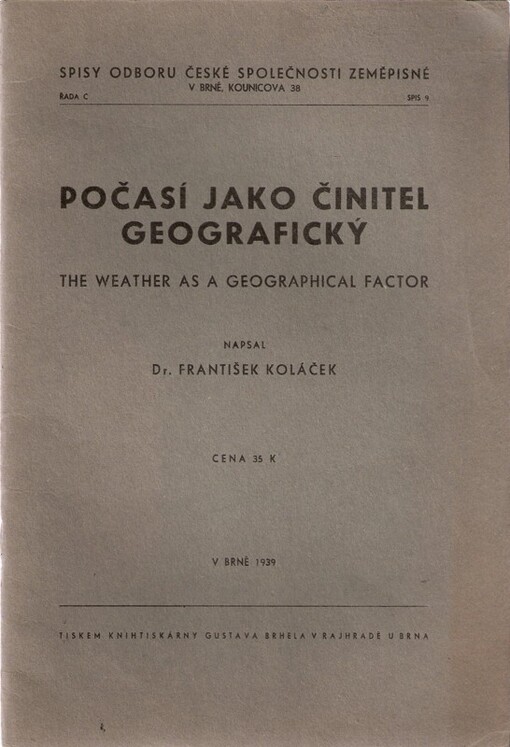 Počasí jako činitel geografický =The weather as a geographical factor