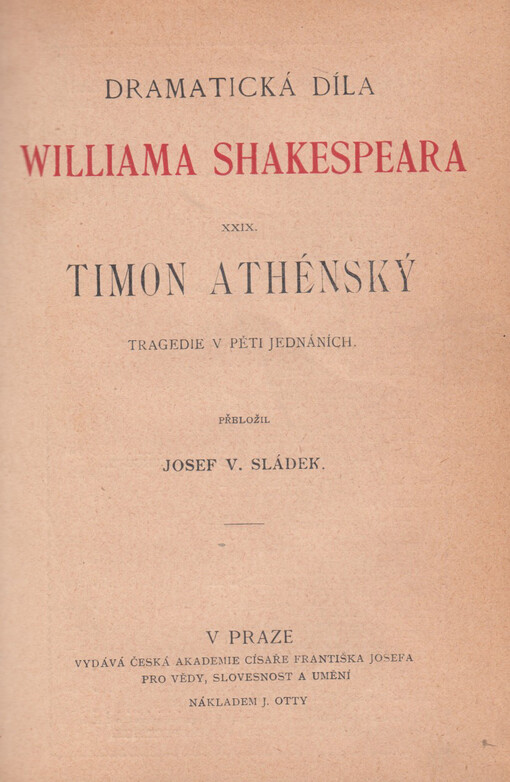 Timon athénský :tragedie v pěti jednáních