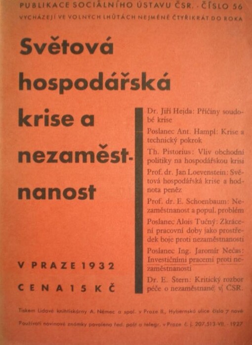 Světová hospodářská krise a nezaměstnanost