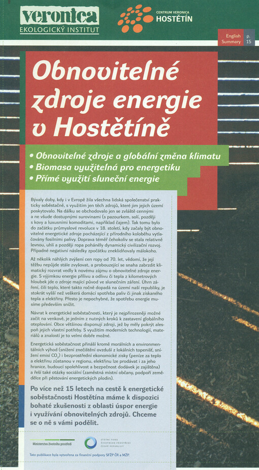 Obnovitelné zdroje energie v Hostětíně