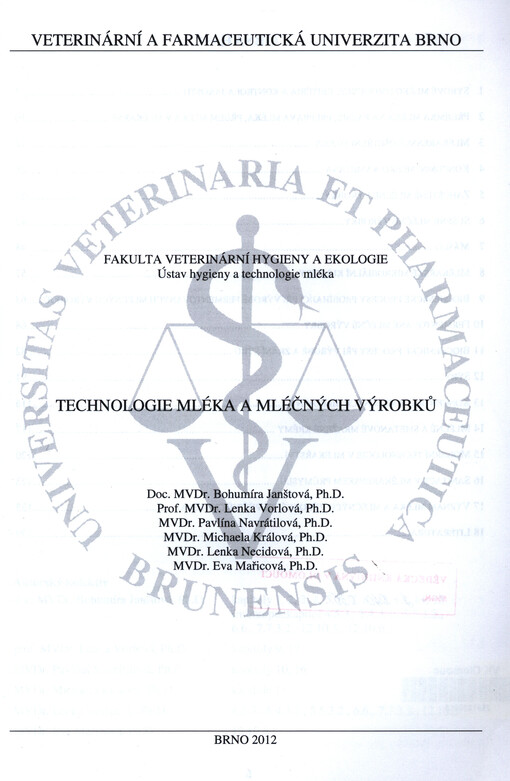 Technologie mléka a mléčných výrobků