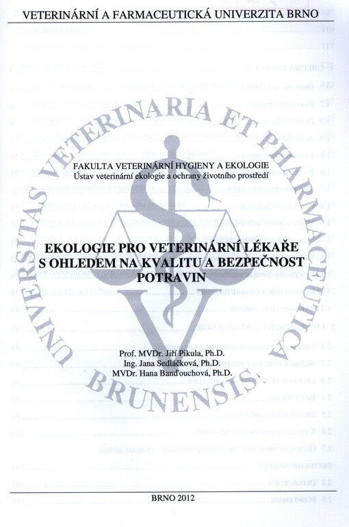 Ekologie pro veterinární lékaře s ohledem na kvalitu a bezpečnost potravin