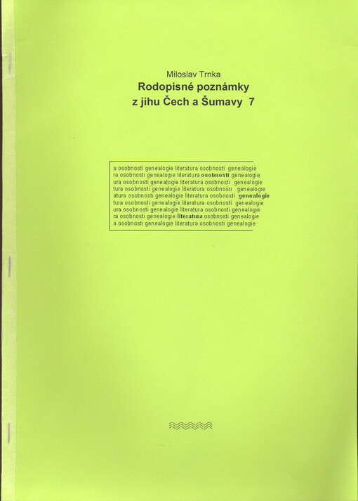 Rodopisné poznámky z jihu Čech a Šumavy, 7. díl