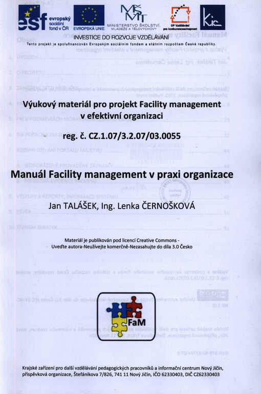 Manuál Facility management v praxi organizace : výukový materiál pro projekt Facility management v efektivní organizaci
