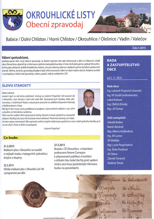 Okrouhlické listy : obecní zpravodaj : Babice, Dolní Chlístov, Horní Chlístov, Okrouhlice, Olešnice, Vadín, Valečov