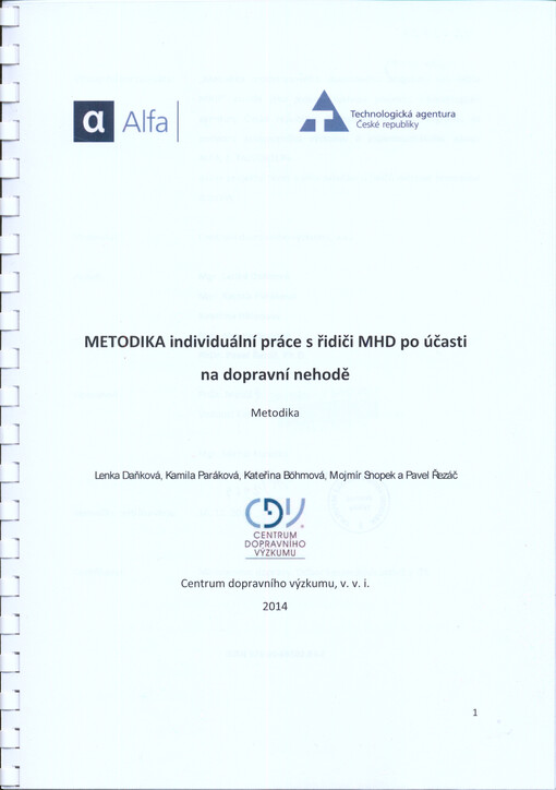 Metodika individuální práce s řidiči MHD po účasti na dopravní nehodě : metodika