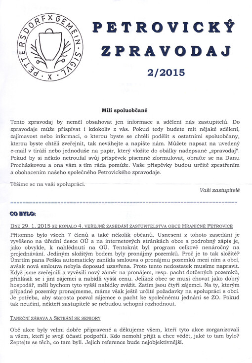 Petrovický zpravodaj : měsíčník Obce Hraničné Petrovice