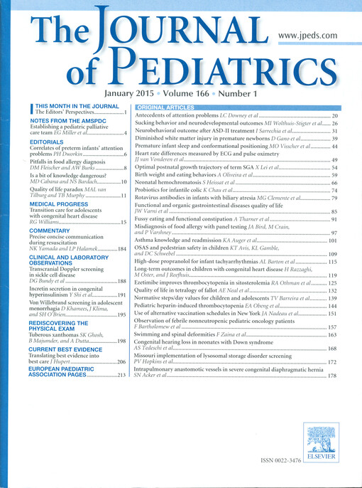 The Journal of pediatrics :devoted to the problems and diseases of infancy and childhood