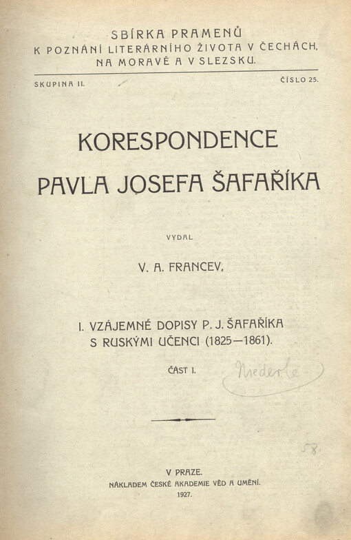 Korespondence Pavla Josefa Šafaříka