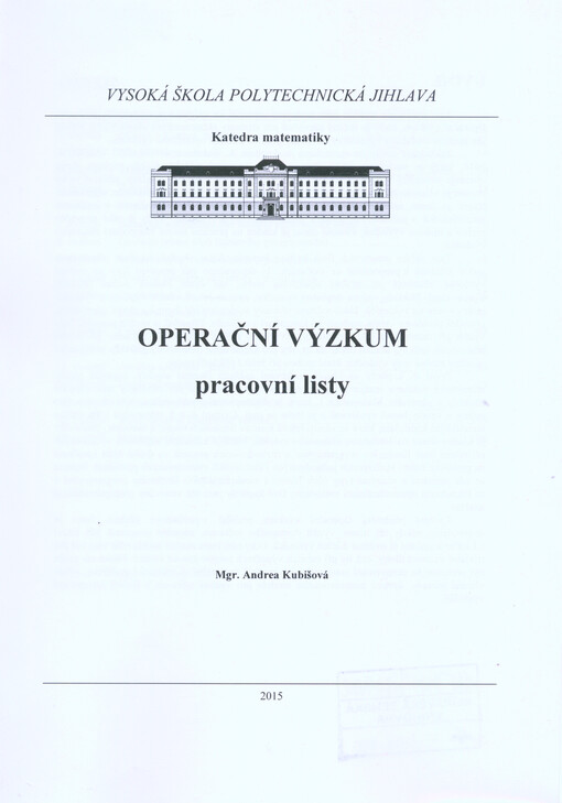 Operační výzkum :pracovní listy