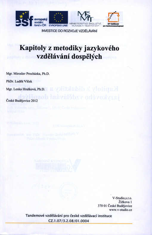 Kapitoly z didaktiky a metodiky jazykového vzdělávání dospělých
