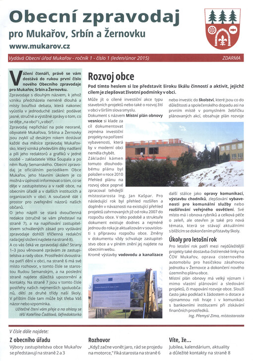 Obecní zpravodaj pro Mukařov, Srbín a Žernovku