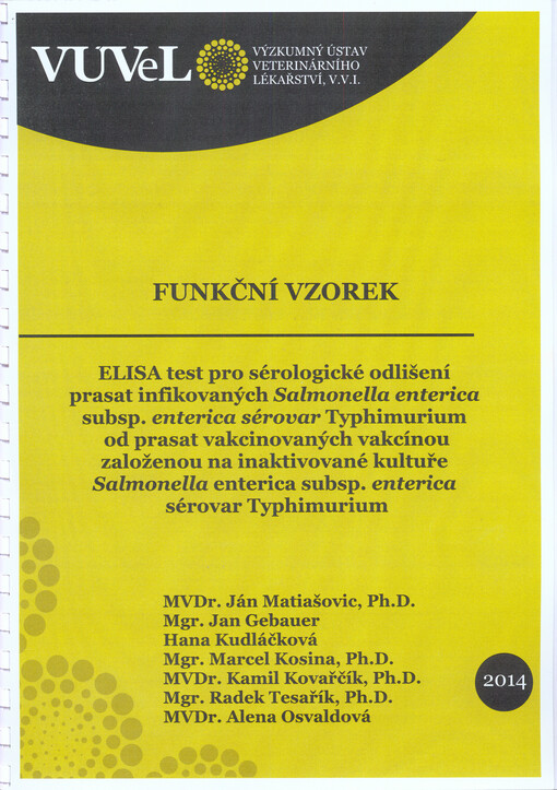 ELISA test pro sérologické odlišení prasat infikovaných Salmonella enterica subsp. enterica sérovar Typhimurium od prasat vakcinovaných vakcínou založenou na inaktivované kultuře Salmonella enterica subsp. enterica sérovar Typhimurium
