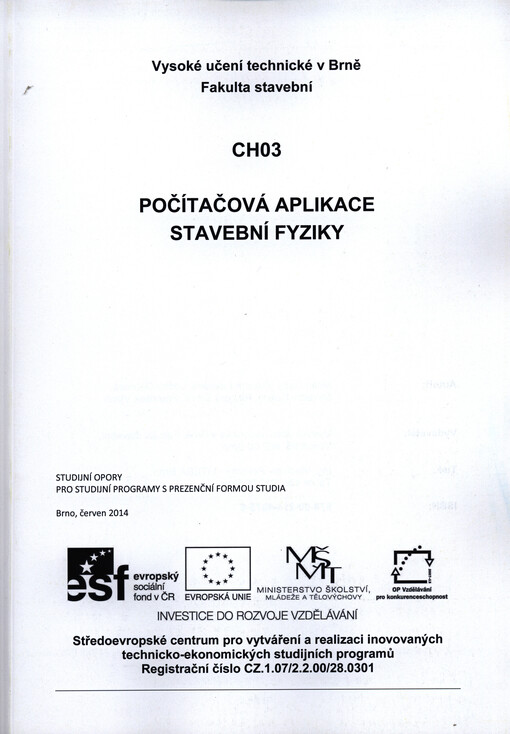 Počítačová aplikace stavební fyziky :CH03 : studijní opory pro studijní programy s prezenční formou studia