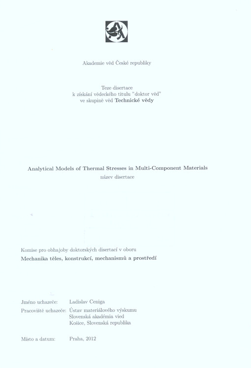 Analytical models of thermal stresses in multi-component materials :teze disertace k získání vědeckého titulu 
