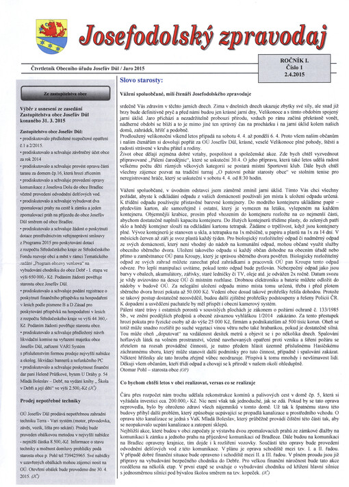 Josefodolský zpravodaj :čtvrtletník Obecního úřadu Josefův Důl