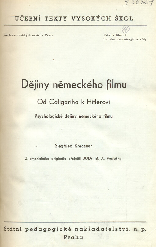 Dějiny německého filmu :od Caligariho k Hitlerovi : psychologické dějiny německého filmu