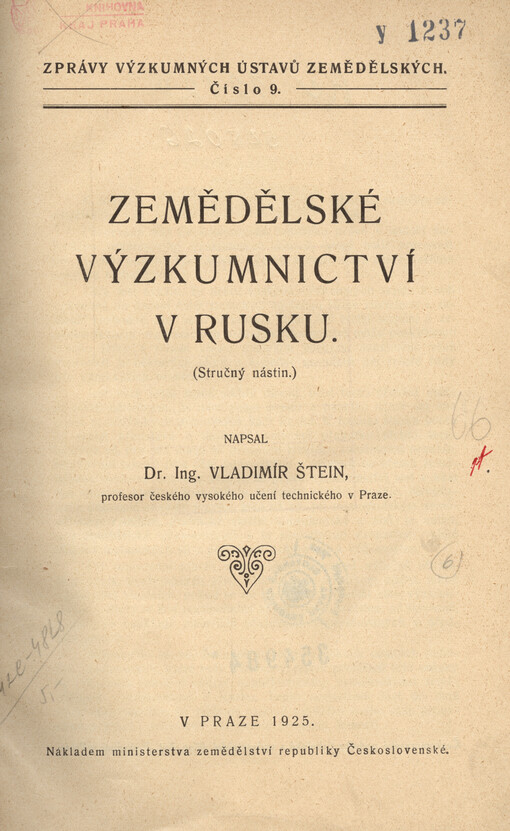 Zemědělské výzkumnictví v Rusku: (stručný nástin)