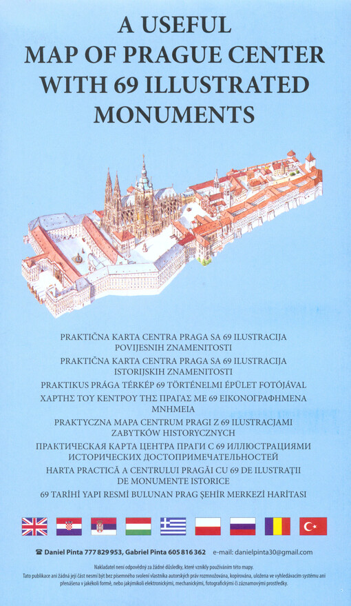 A useful map of Prague center with 69 illustrated monuments