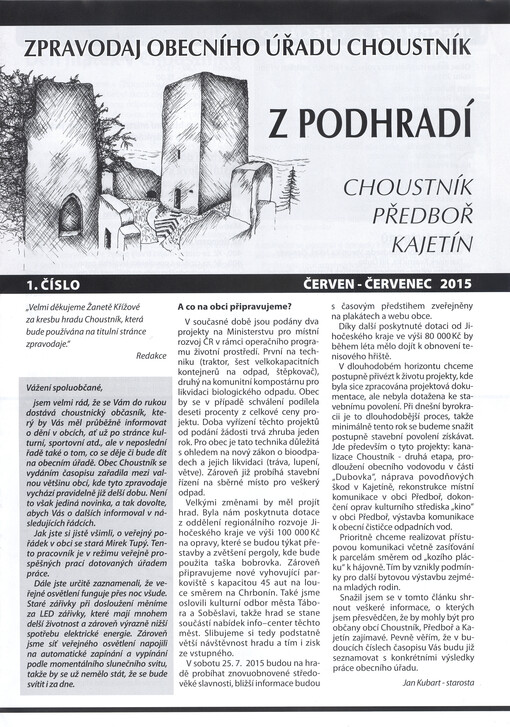 Z podhradí : zpravodaj Obecního úřadu Choustník : Choustník, Předboř, Kajetín