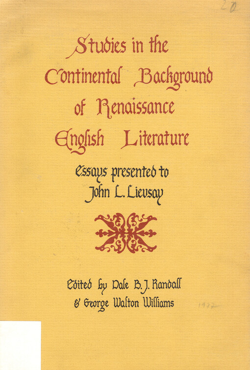 Studies in the continental background of Renaissance English literature : essays