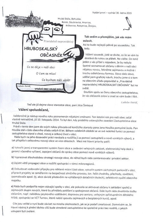 Hruboskalský občasník : Hrubá Skála, Bohuslav, Borek, Doubravice, Hnanice, Krčkovice, Rokytnice, Želejov