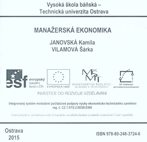 Manažerská ekonomika: studijní opory