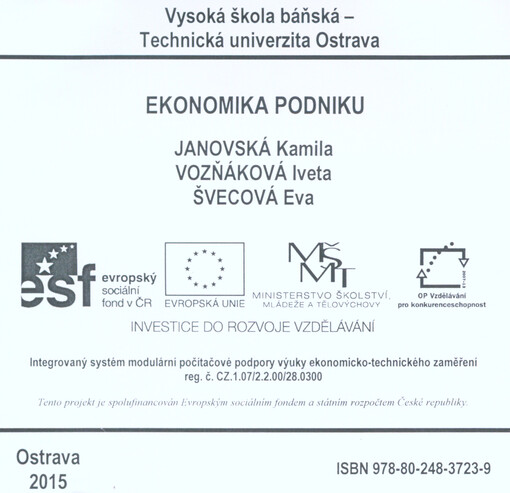 Ekonomika podniku: studijní opory