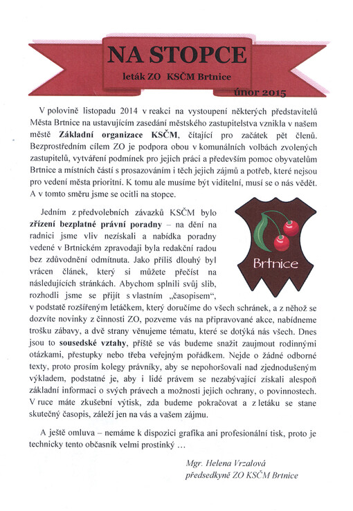 Na stopce : leták ZO KSČM Brtnice