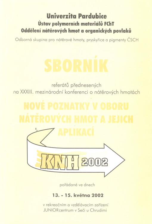 Sborník referátů přednesených na XXXIII. mezinárodní konferenci o nátěrových hmotách Nové poznatky v oboru nátěrových hmot a jejich aplikací, pořádaná ve dnech 13.-15. května 2002 v rekreačním a vzdělávacím zařízení Junior centrum v Seči u Chrudimi