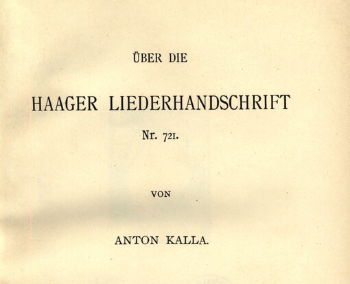 Über die Haager Liederhandschrift Nr. 721