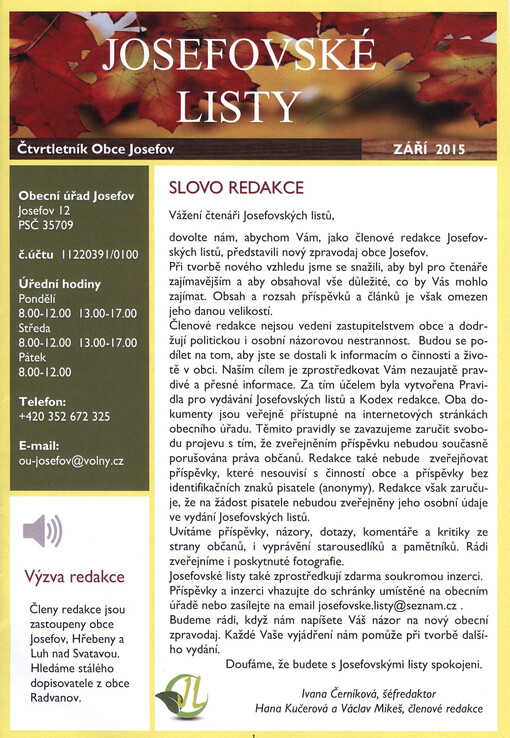 Josefovské listy: čtvrtletník Obce Josefov