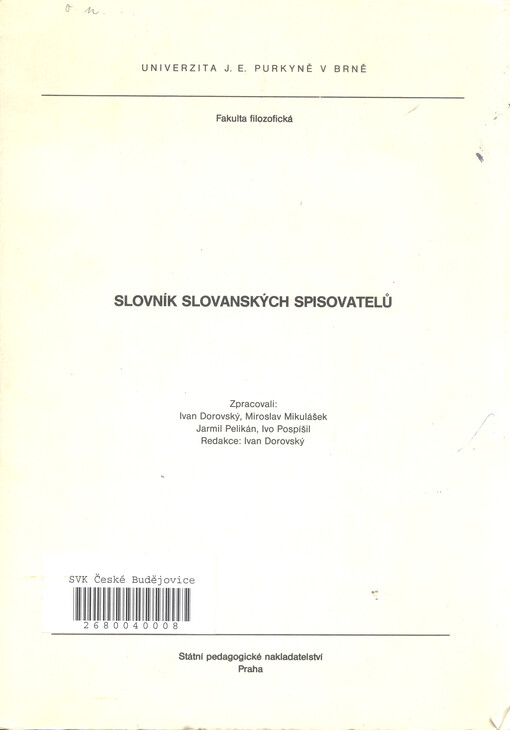 Slovník slovanských spisovatelů : určeno pro posl. fakulty filozof. a pedagog.