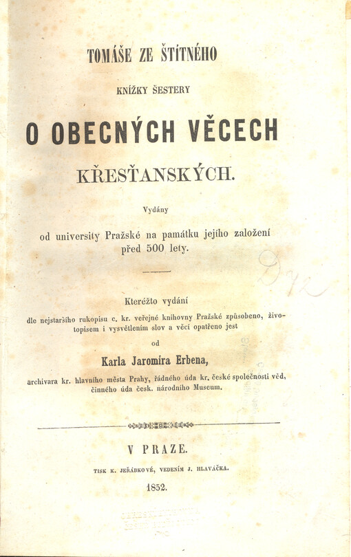Tomáše ze Štítného Knížky šestery o obecných věcech křesťanských