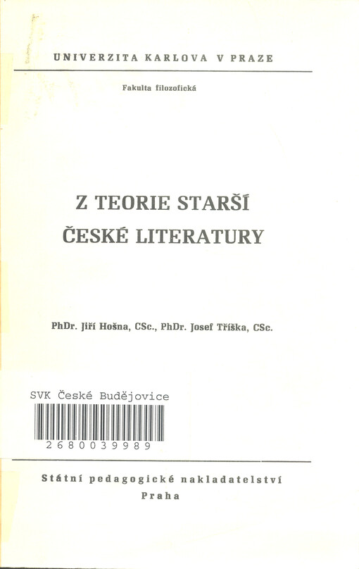 Z teorie starší české literatury