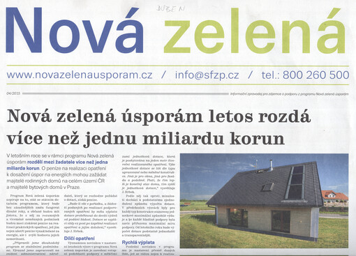 Nová zelená : informační zpravodaj pro zájemce o podporu z programu Nová zelená úsporám