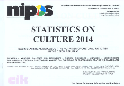 Statistics on culture ... :basic statistical data about the activities of cultural facilities in the Czech Republic.Theatres, filmed works, galleries, musical ensembles, observatories, planetariums and astronomical observation posts, libraries, museums and monuments, historical monuments, non-periodical publications, periodicals