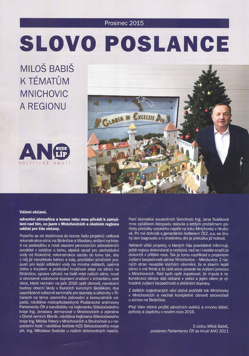Slovo poslance : Miloš Babiš k tématům Mnichovic a regionu