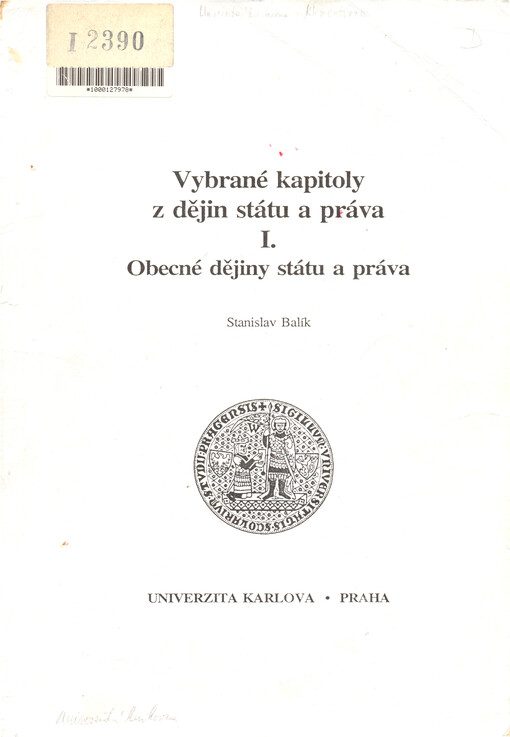 Vybrané kapitoly z dějin státu a práva.I,Obecné dějiny státu a práva