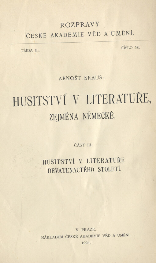 Husitství v literatuře, zejména německé.Část III,Husitství v literatuře devatenáctého století