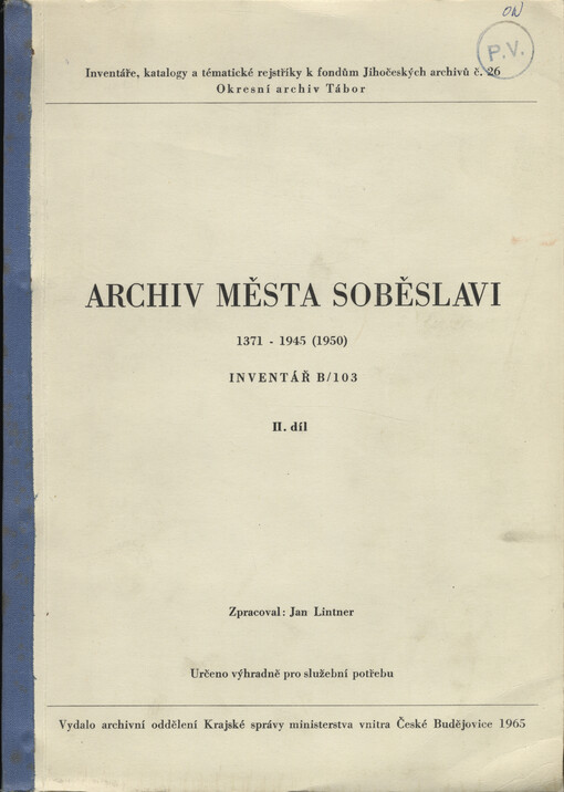 Archiv města Soběslavi 1371-1945(1950) : inventář B/103. II. díl