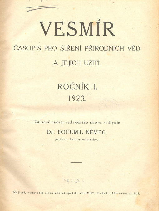 Vesmír : časopis pro šíření vědy přírodní, zeměpisné a národopisné